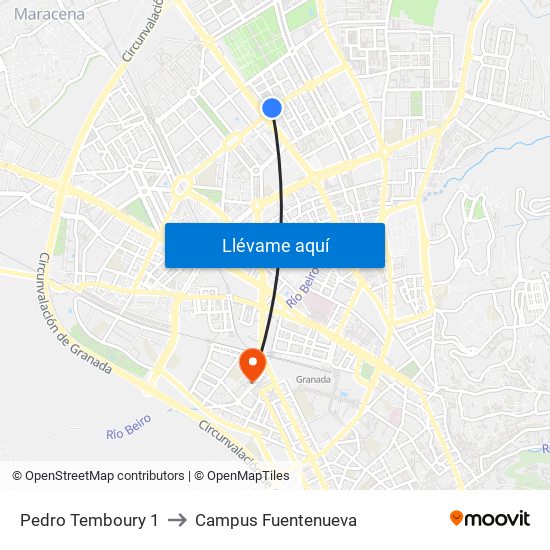 Pedro Temboury 1 to Campus Fuentenueva map