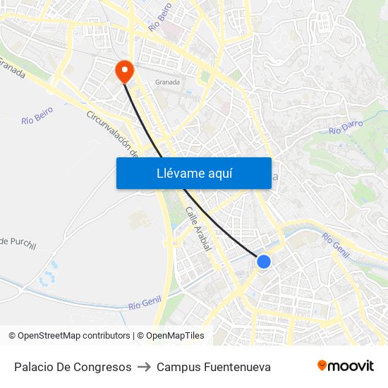 Palacio De Congresos to Campus Fuentenueva map