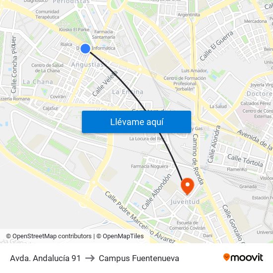 Avda. Andalucía 91 to Campus Fuentenueva map