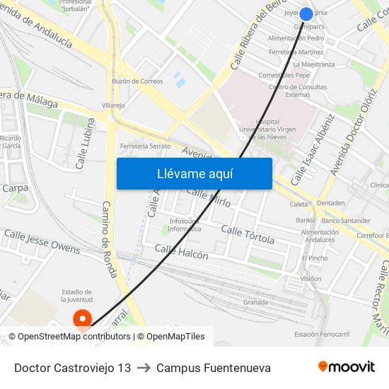 Doctor Castroviejo 13 to Campus Fuentenueva map