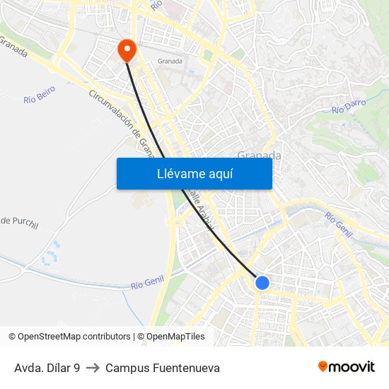 Avda. Dílar 9 to Campus Fuentenueva map