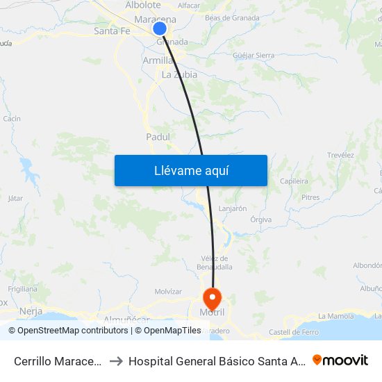 Cerrillo Maracena to Hospital General Básico Santa Ana map