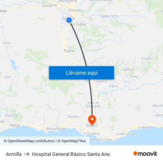 Armilla to Hospital General Básico Santa Ana map