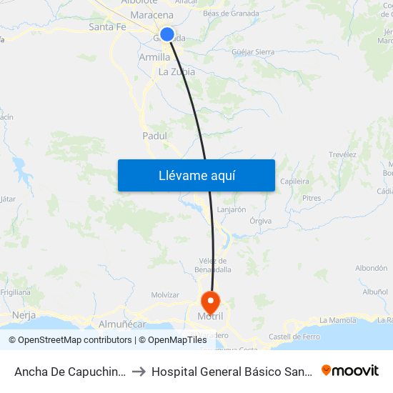 Ancha De Capuchinos 1 to Hospital General Básico Santa Ana map