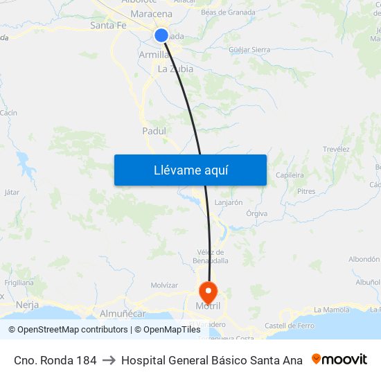 Cno. Ronda 184 to Hospital General Básico Santa Ana map