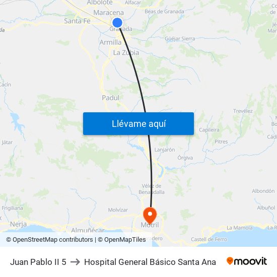 Juan Pablo II 5 to Hospital General Básico Santa Ana map