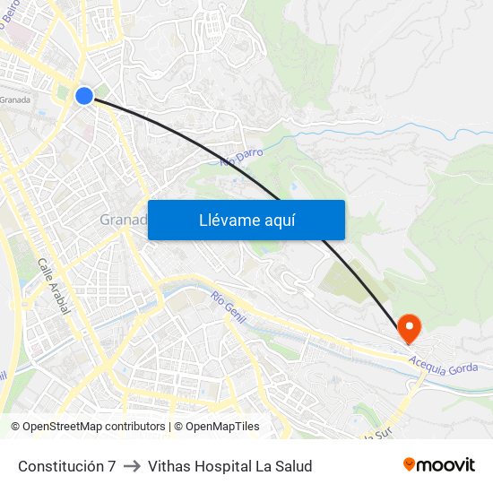 Constitución 7 to Vithas Hospital La Salud map