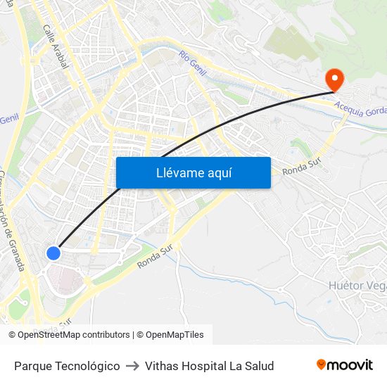 Parque Tecnológico to Vithas Hospital La Salud map