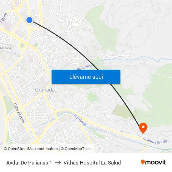 Avda. De Pulianas 1 to Vithas Hospital La Salud map