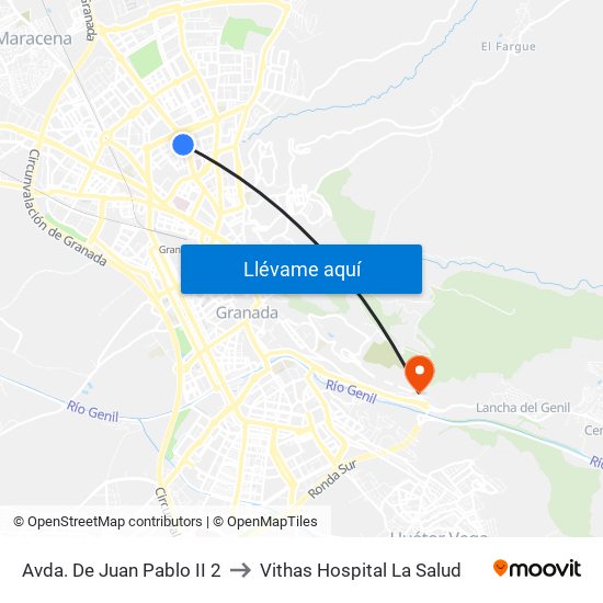 Avda. De Juan Pablo II 2 to Vithas Hospital La Salud map