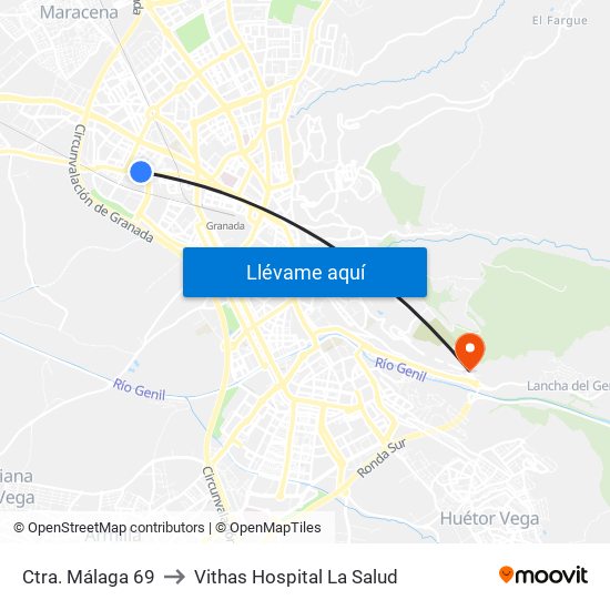 Ctra. Málaga 69 to Vithas Hospital La Salud map