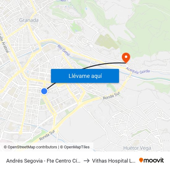 Andrés Segovia - Fte Centro Cívico Zaidín to Vithas Hospital La Salud map