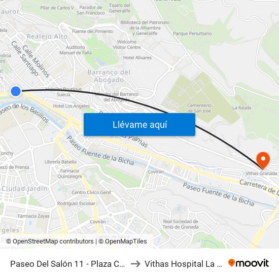 Paseo Del Salón 11 - Plaza Carretas to Vithas Hospital La Salud map