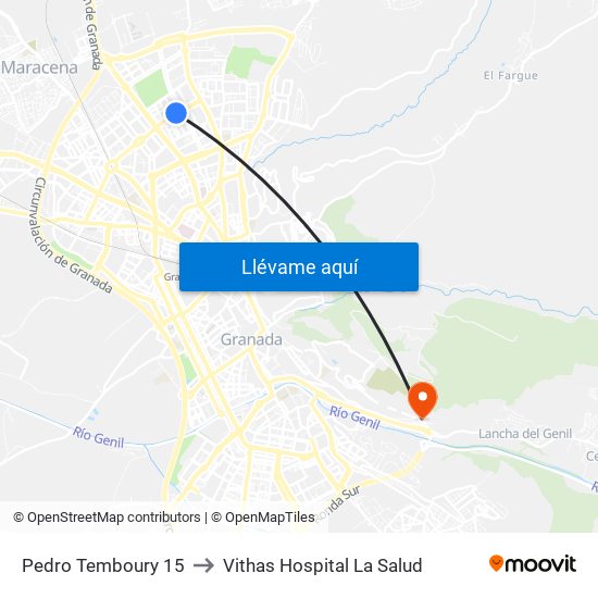 Pedro Temboury 15 to Vithas Hospital La Salud map