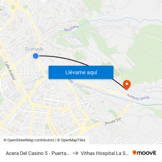 Acera Del Casino 5 - Puerta Real to Vithas Hospital La Salud map