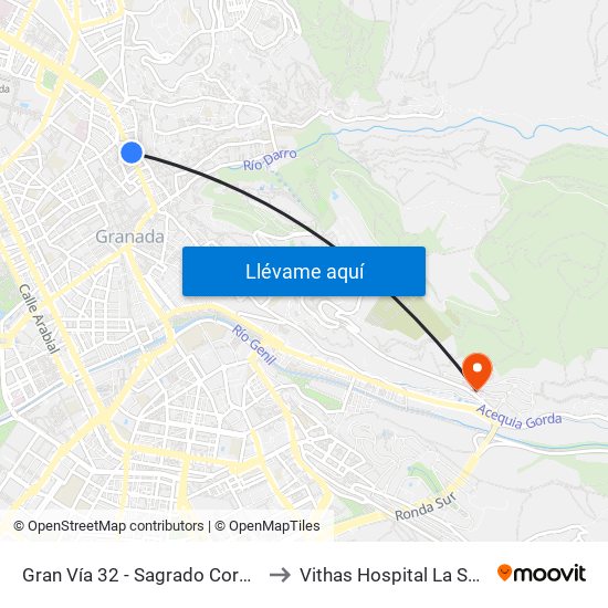 Gran Vía 32 - Sagrado Corazón to Vithas Hospital La Salud map