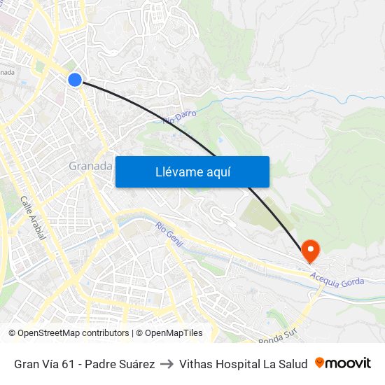 Gran Vía 61 - Padre Suárez to Vithas Hospital La Salud map