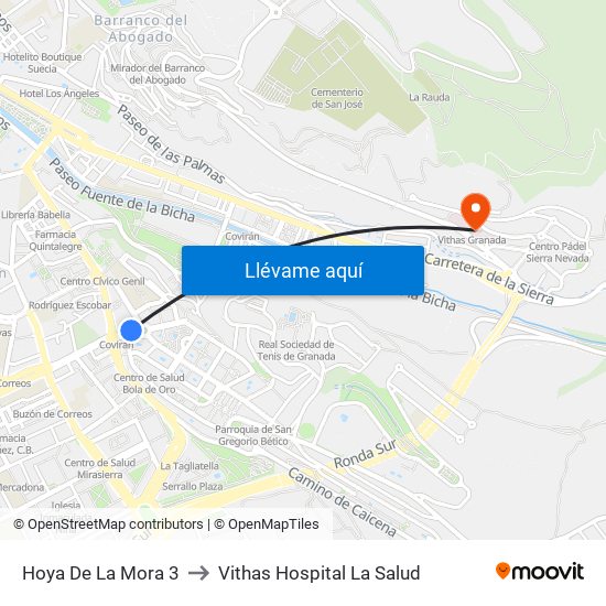 Hoya De La Mora 3 to Vithas Hospital La Salud map