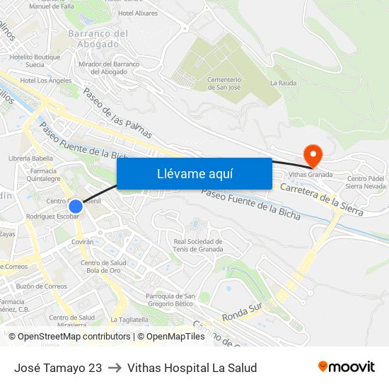 José Tamayo 23 to Vithas Hospital La Salud map