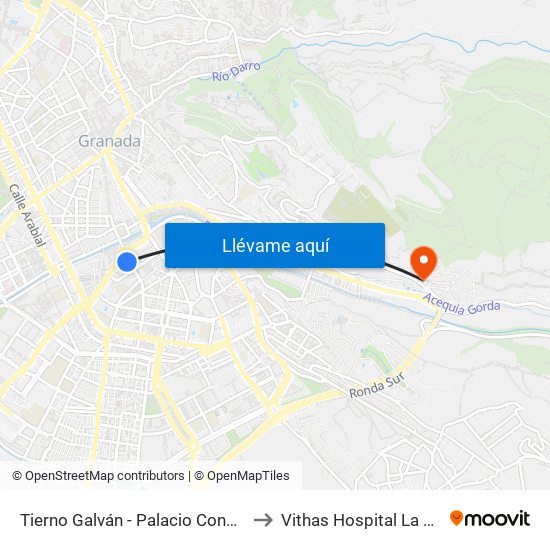 Tierno Galván - Palacio Congresos to Vithas Hospital La Salud map