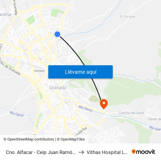 Cno. Alfacar - Ceip Juan Ramón Jiménez to Vithas Hospital La Salud map