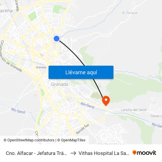 Cno. Alfacar - Jefatura Tráfico to Vithas Hospital La Salud map