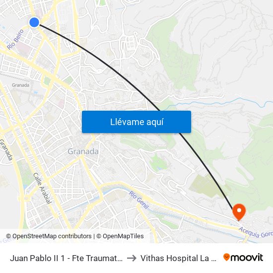 Juan Pablo II 1 - Fte Traumatología to Vithas Hospital La Salud map