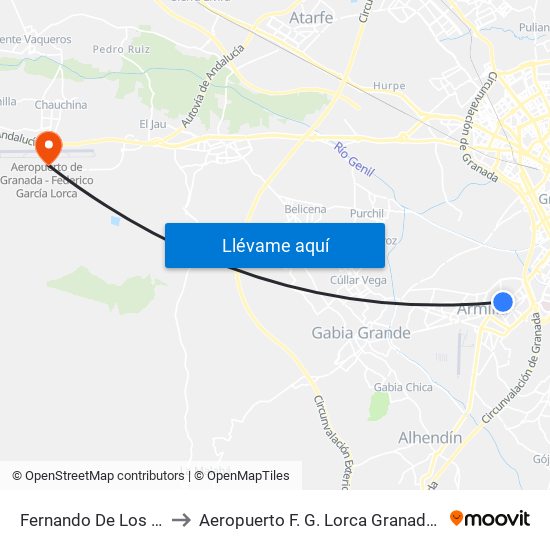 Fernando De Los Ríos to Aeropuerto F. G. Lorca Granada-Jaén map