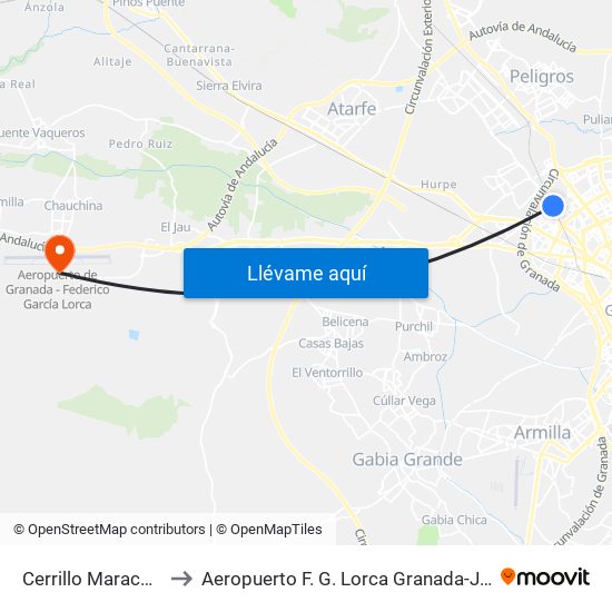 Cerrillo Maracena to Aeropuerto F. G. Lorca Granada-Jaén map