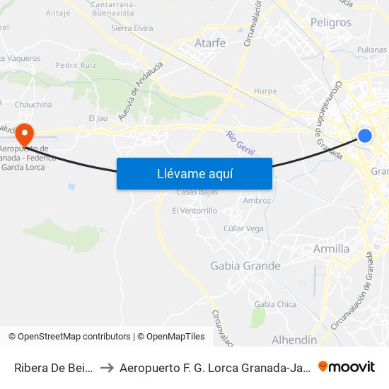 Ribera De Beiro to Aeropuerto F. G. Lorca Granada-Jaén map