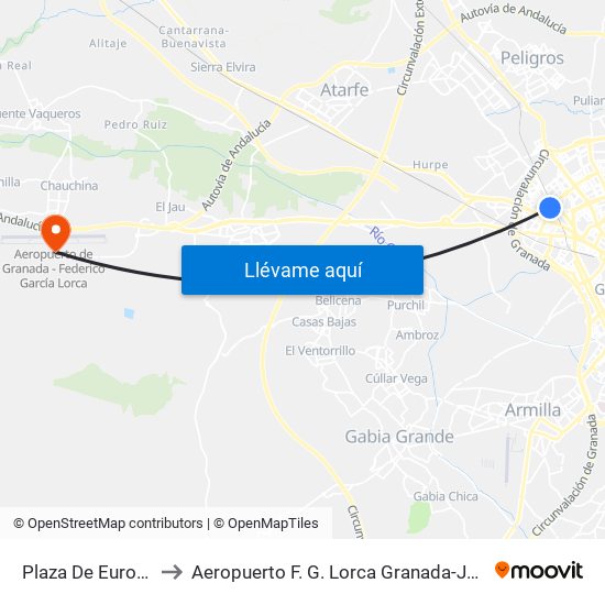 Plaza De Europa to Aeropuerto F. G. Lorca Granada-Jaén map