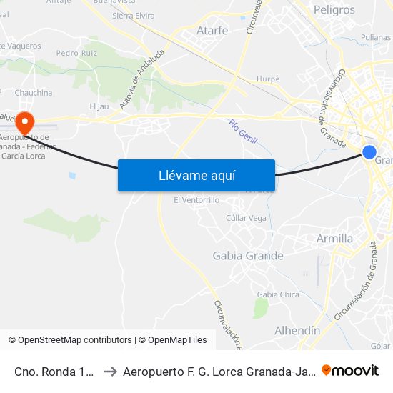 Cno. Ronda 125 to Aeropuerto F. G. Lorca Granada-Jaén map