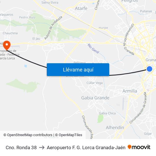 Cno. Ronda 38 to Aeropuerto F. G. Lorca Granada-Jaén map