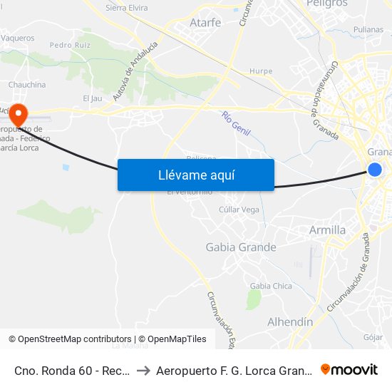 Cno. Ronda 60 - Recogidas to Aeropuerto F. G. Lorca Granada-Jaén map