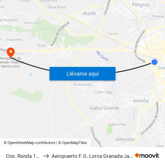 Cno. Ronda 172 to Aeropuerto F. G. Lorca Granada-Jaén map