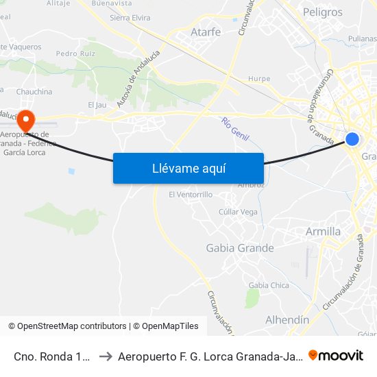 Cno. Ronda 184 to Aeropuerto F. G. Lorca Granada-Jaén map