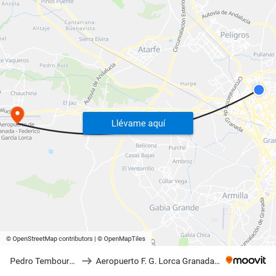 Pedro Temboury 15 to Aeropuerto F. G. Lorca Granada-Jaén map