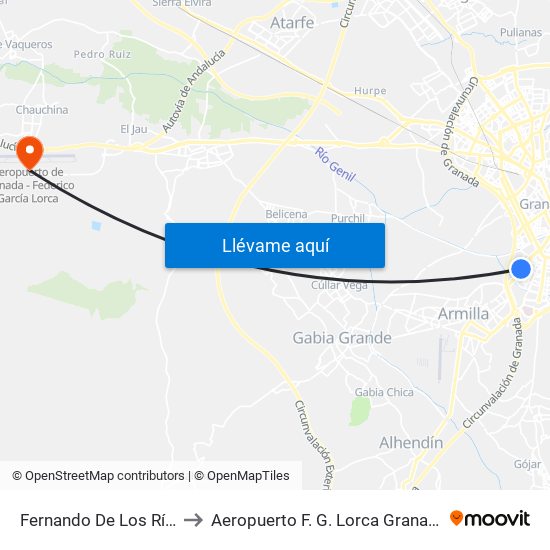 Fernando De Los Ríos 23 to Aeropuerto F. G. Lorca Granada-Jaén map