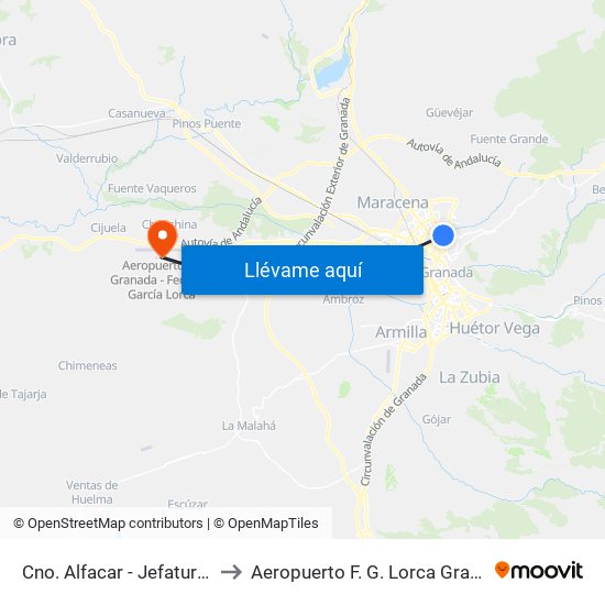 Cno. Alfacar - Jefatura Tráfico to Aeropuerto F. G. Lorca Granada-Jaén map