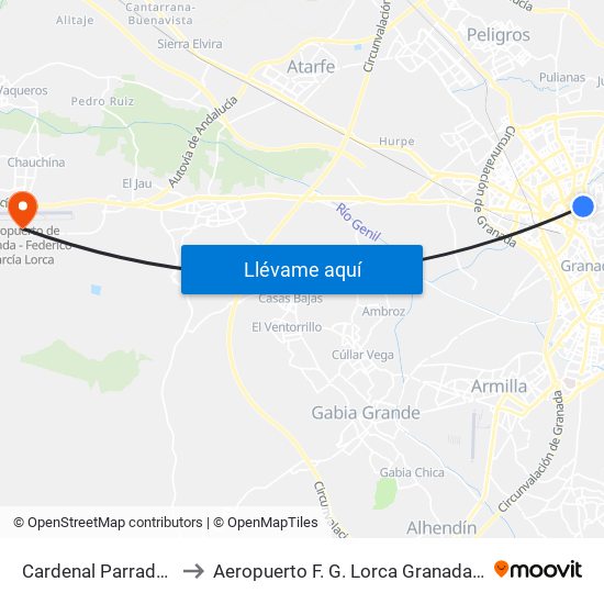 Cardenal Parrado 51 to Aeropuerto F. G. Lorca Granada-Jaén map