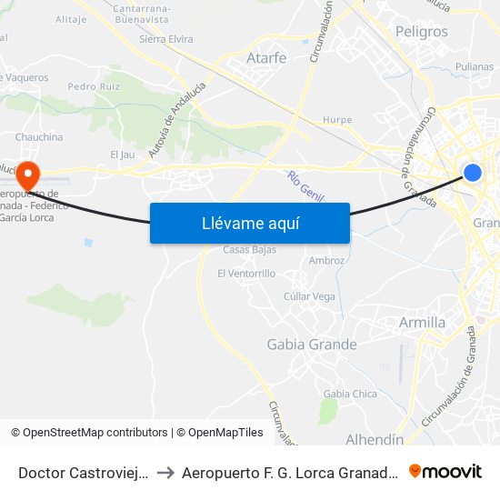 Doctor Castroviejo 13 to Aeropuerto F. G. Lorca Granada-Jaén map
