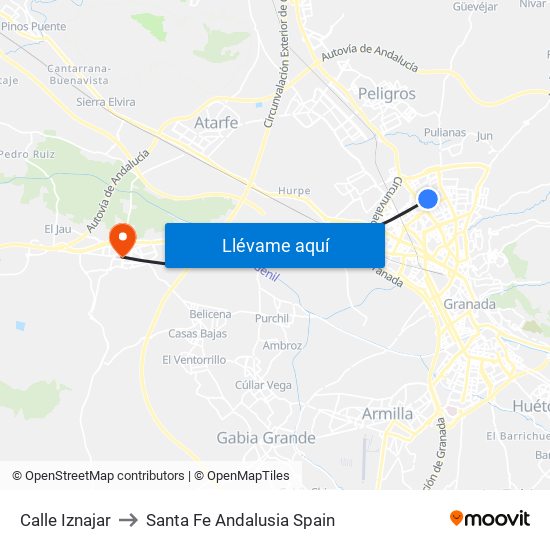 Calle Iznajar to Santa Fe Andalusia Spain map