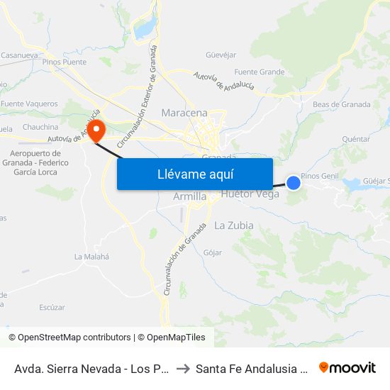 Avda.  Sierra Nevada - Los Pinillos to Santa Fe Andalusia Spain map