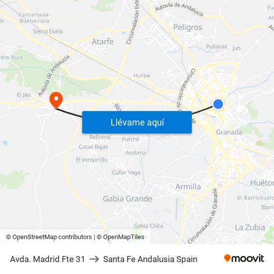 Avda. Madrid Fte 31 to Santa Fe Andalusia Spain map