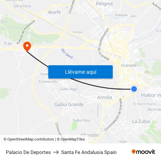 Palacio De Deportes to Santa Fe Andalusia Spain map