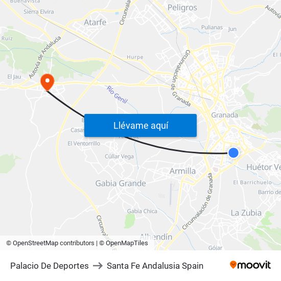 Palacio De Deportes to Santa Fe Andalusia Spain map