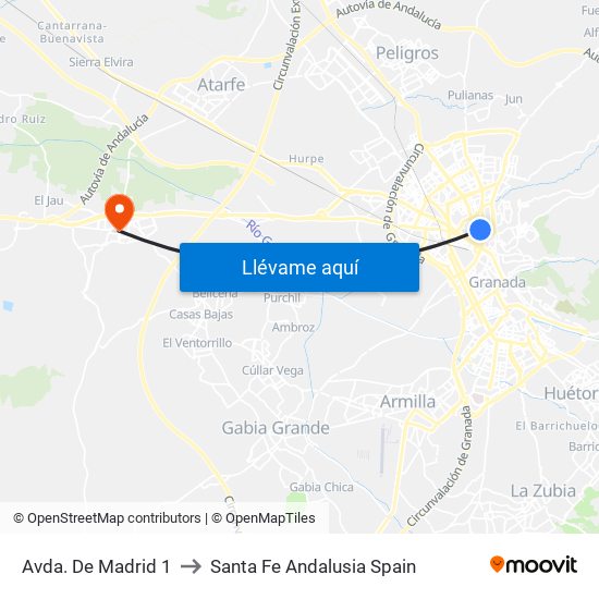 Avda. De Madrid 1 to Santa Fe Andalusia Spain map