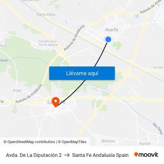 Avda. De La Diputación 2 to Santa Fe Andalusia Spain map