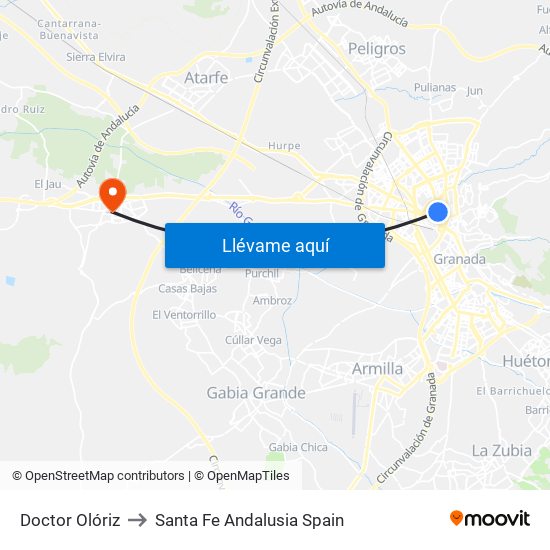 Doctor Olóriz to Santa Fe Andalusia Spain map