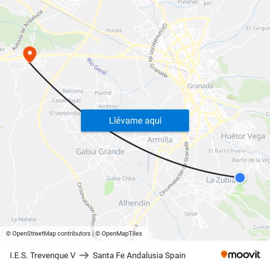 I.E.S. Trevenque V to Santa Fe Andalusia Spain map